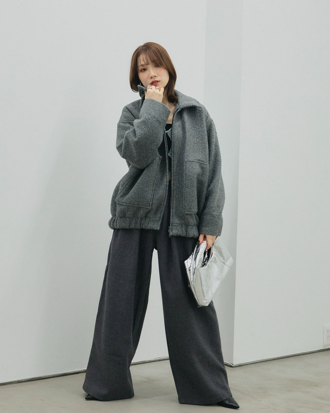 【Allure】[SET]スタンドカラーシャギーフライトジャケット+スタンドカラーシャギーフライトジャケット(2set)