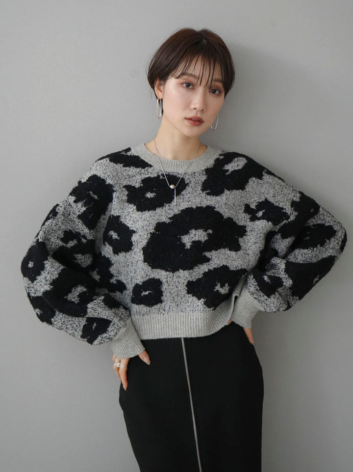 [Pre-order] Cropped knit with different material nuances/gray x black