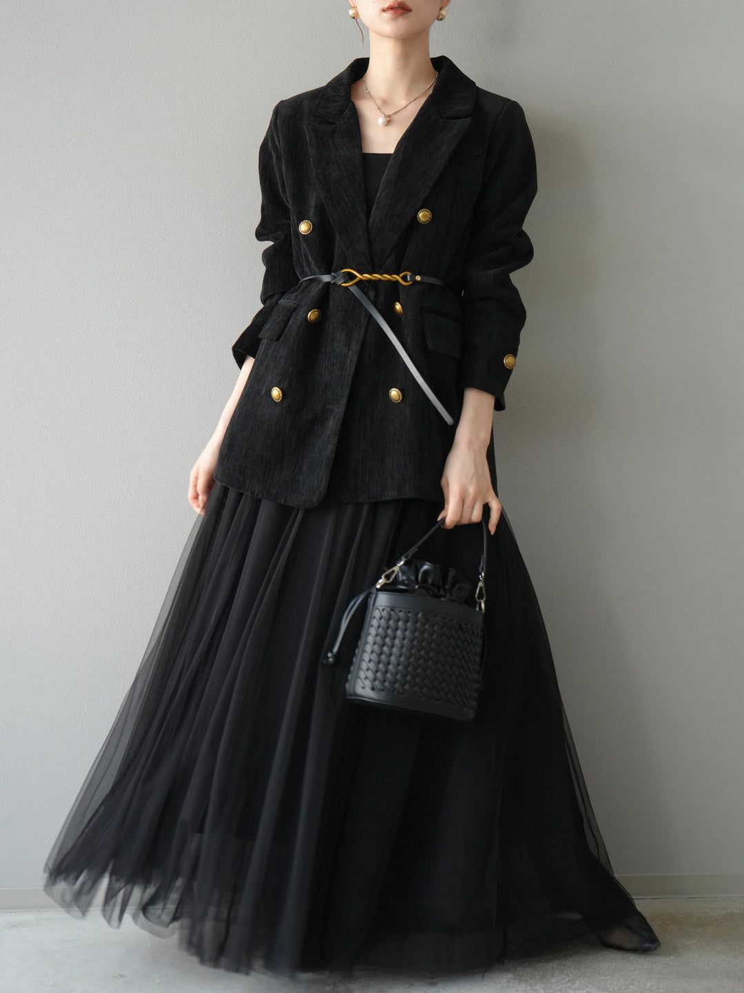 [SET]ベロアダブルジャケット+チュールボリュームスカート(2set)