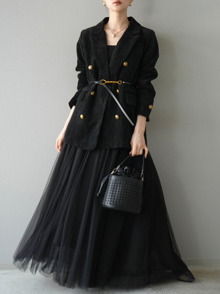 [SET]ベロアダブルジャケット+チュールボリュームスカート(2set)