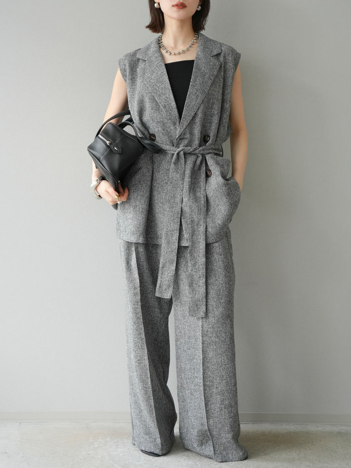 [預購] 混合粗花呢褶襉褲/黑色