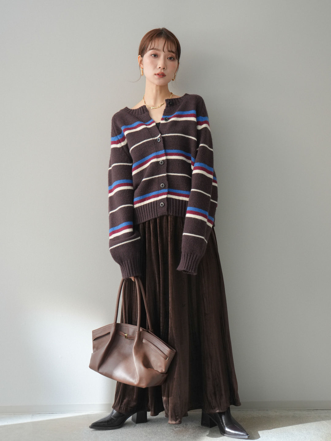 [予約]ワッシャーベロアプリーツスカート/brown