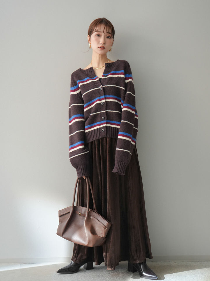 [予約]ワッシャーベロアプリーツスカート/brown