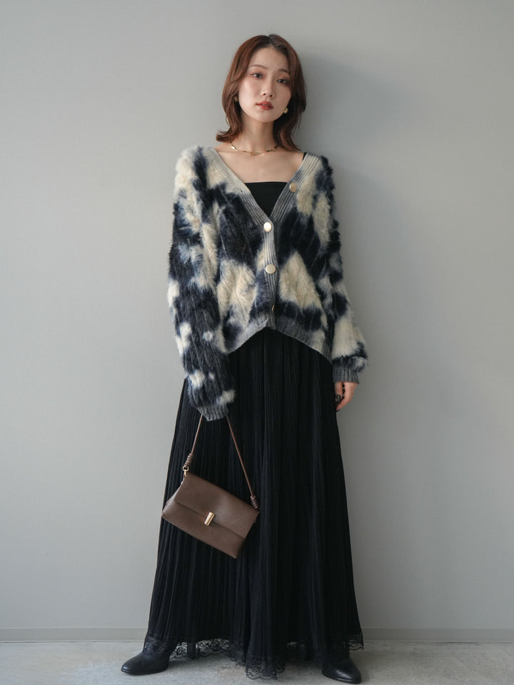 [予約]ニュアンス柄シャギーニットカーディガン/khaki