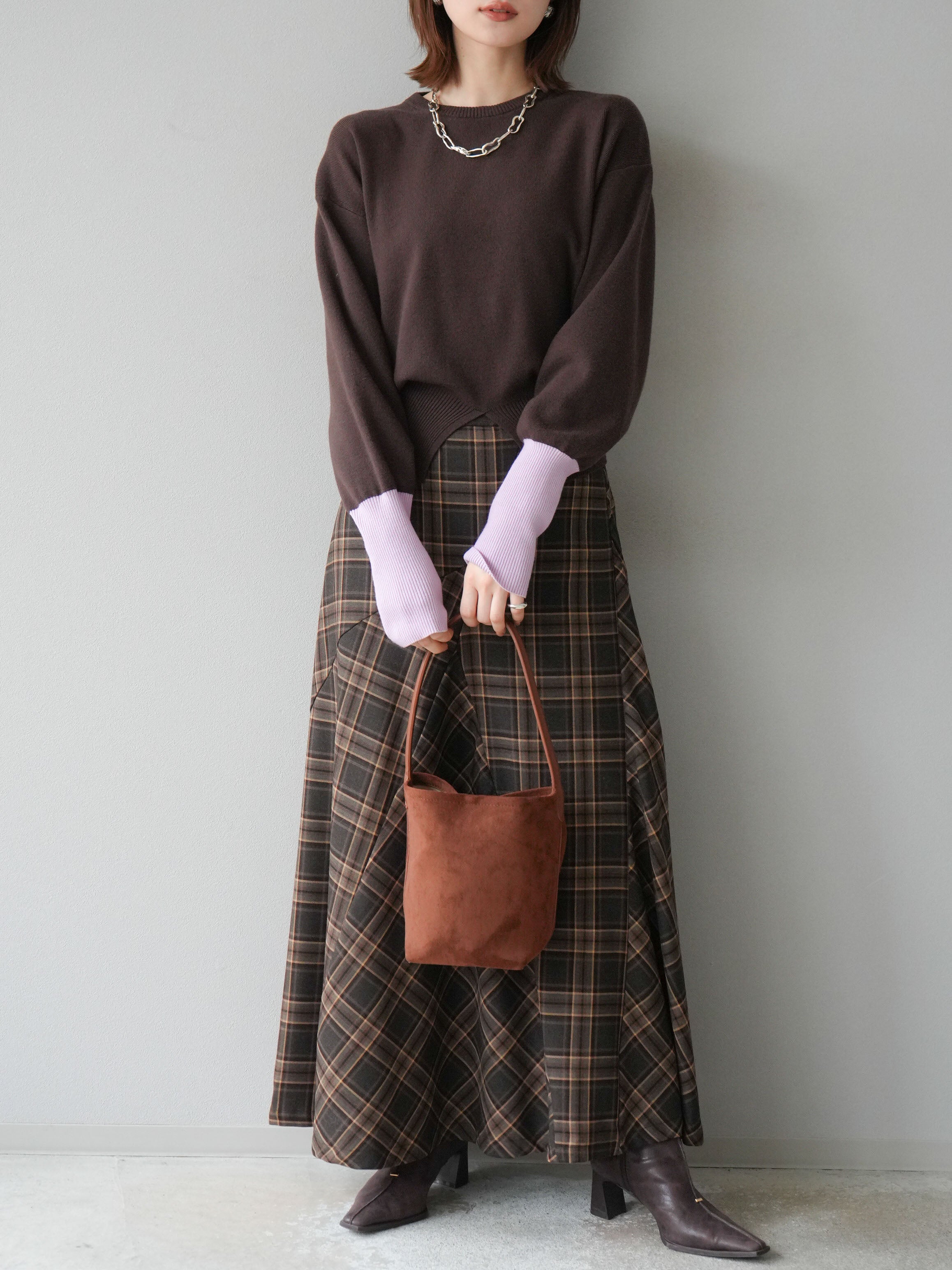 予約]チェック柄マーメイドスカート/ブラウン – Lumier