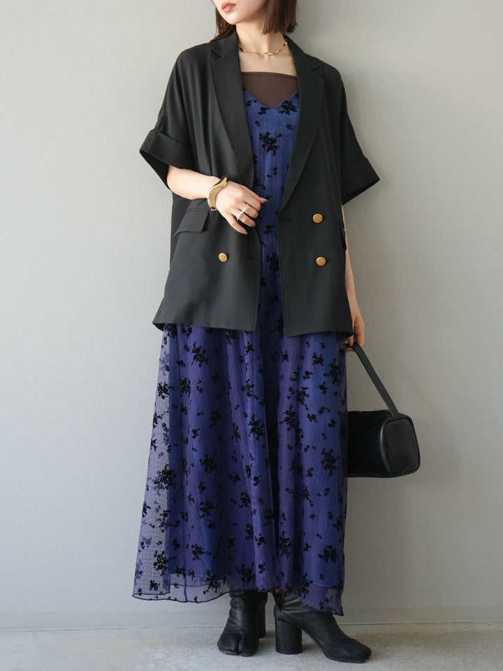 [套裝] 植絨薄紗層疊天鵝絨吊帶連身裙 + 金色紐帶半夾克 (2 套)