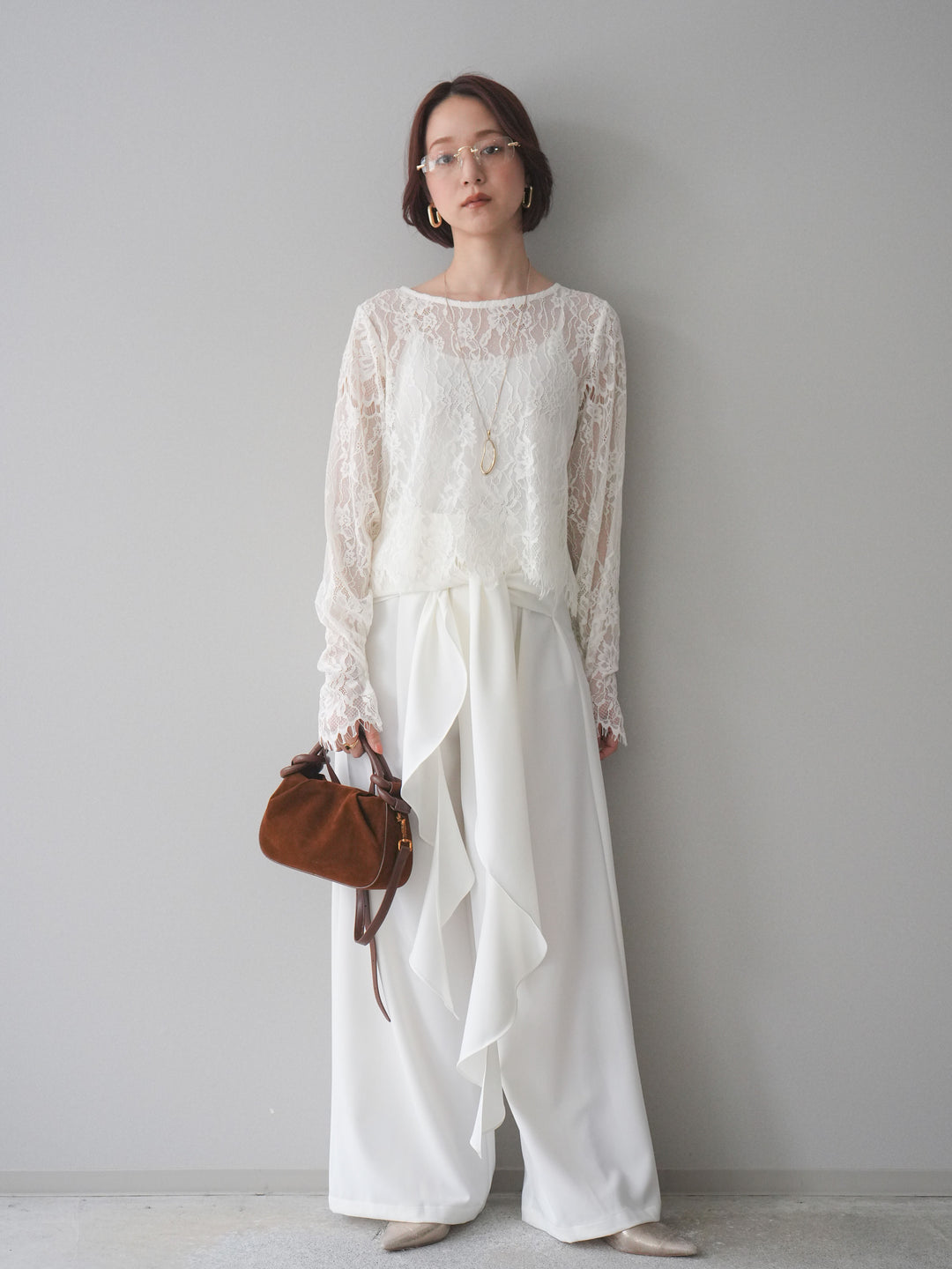 [SET]2WAYスリーブレーストップス+選べるアクセセット(2set)