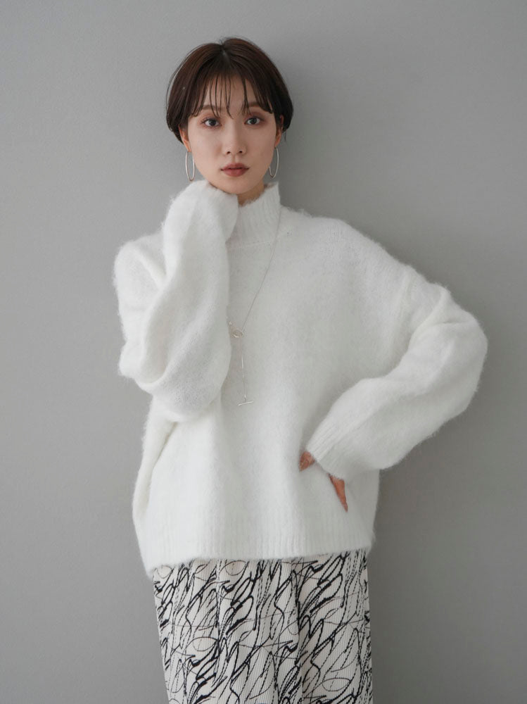 [Pre-order] High neck wool blend mohair touch shaggy knit pullover/off