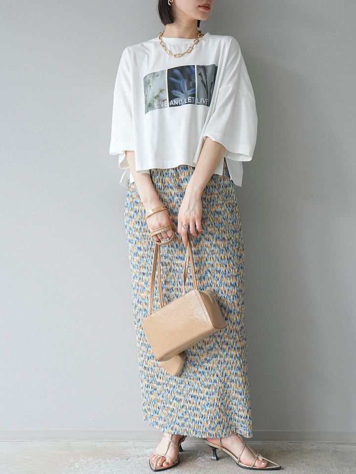 [予約]マルチカラーランダムプリーツタイトスカート/イエロー