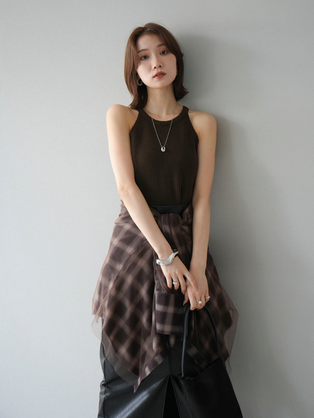 [予約]リブニットアメスリタンクトップ/カーキ