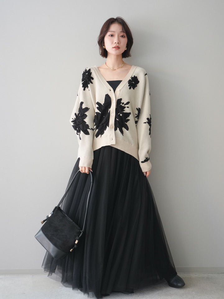 [SET]フラワージャガードニットカーディガン+フラワージャガードニットカーディガン(2set)