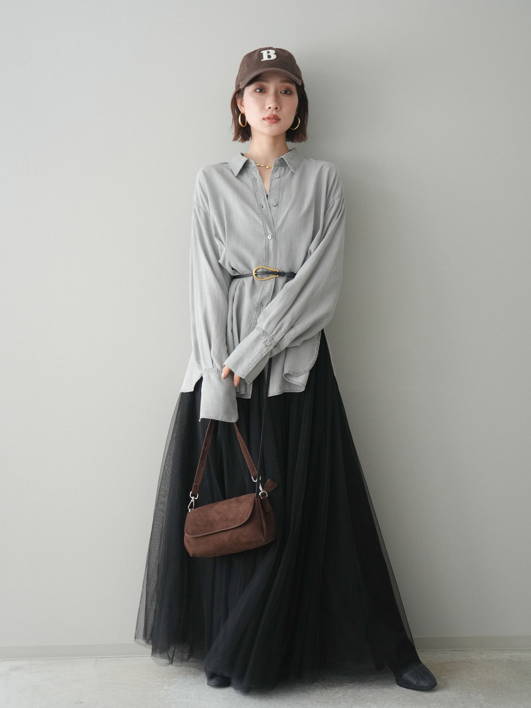 [SET]テンセルデニムタックシャツ+チュールボリュームスカート(2set)