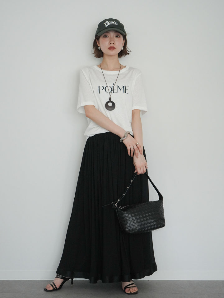 【套裝】Logo T卹配圓形項鍊+緞面滾邊薄紗喇叭裙（兩件套）