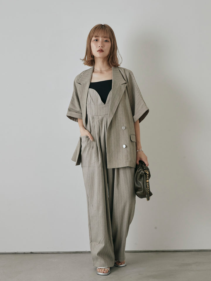 【預購】人字紋條紋工裝褲/米白色