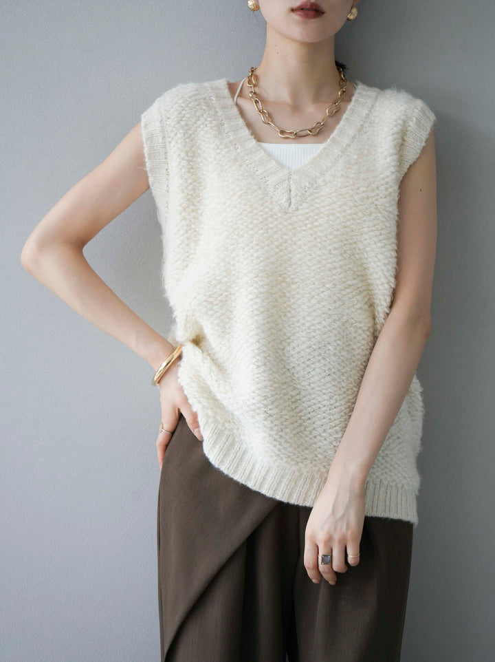 [予約]ループ編みニットベスト/アイボリー