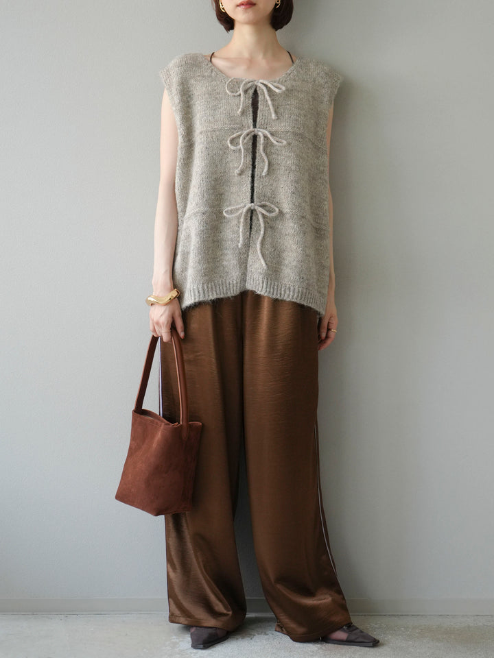 [予約]サテンラインワイドパンツ/ブラウン