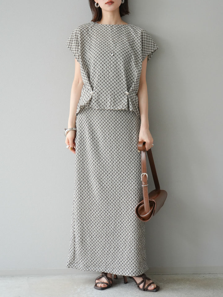 [予約]チェック柄タイトスカート/ブラウン