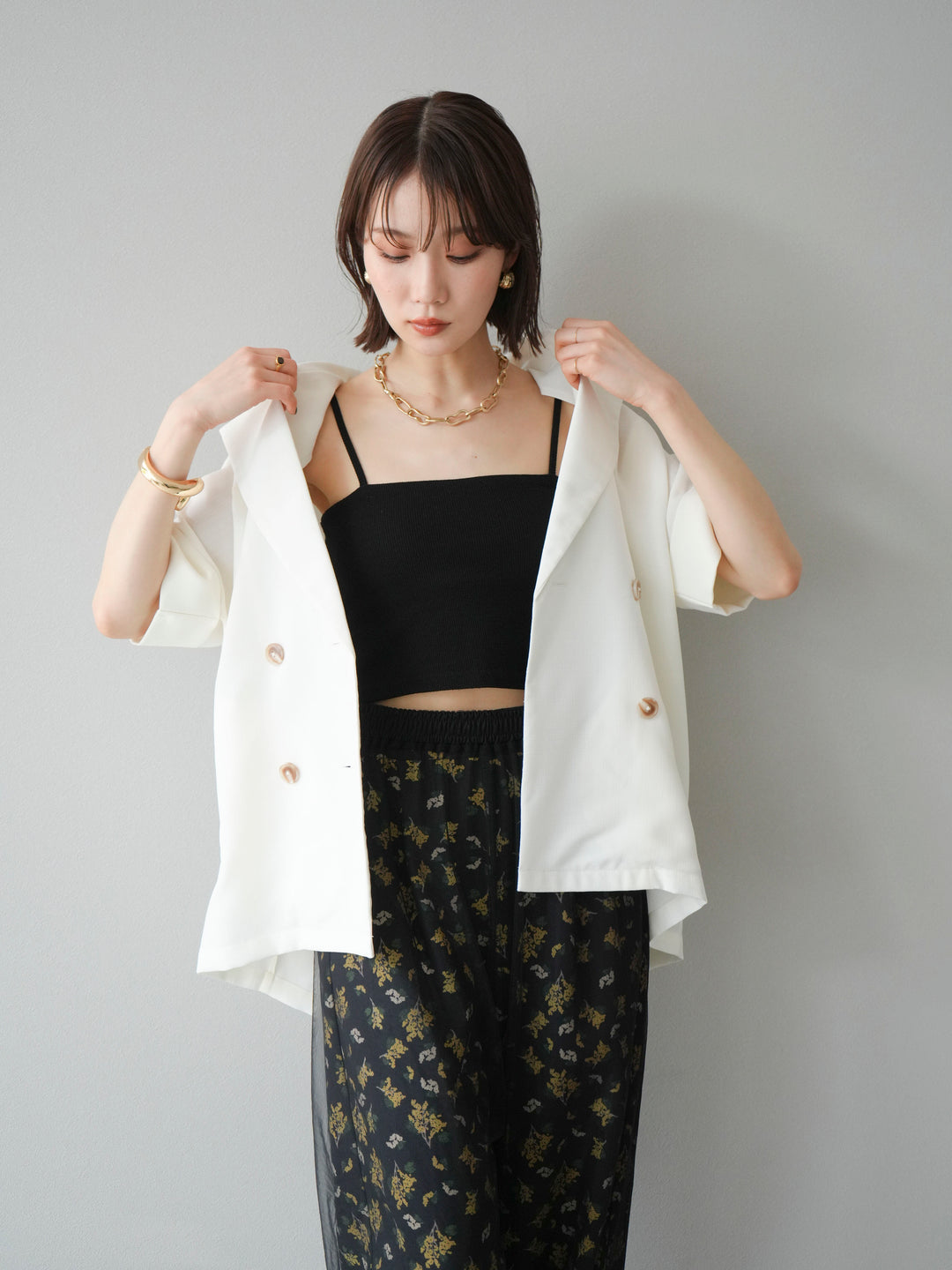 [予約]リネンライクハーフテーラードジャケット/アイボリー