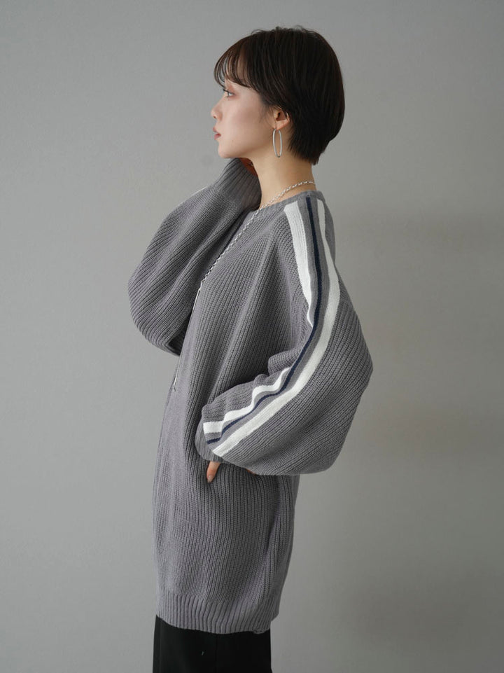 [Pre-order] Line sleeve shoulder rib knit pullover/gray