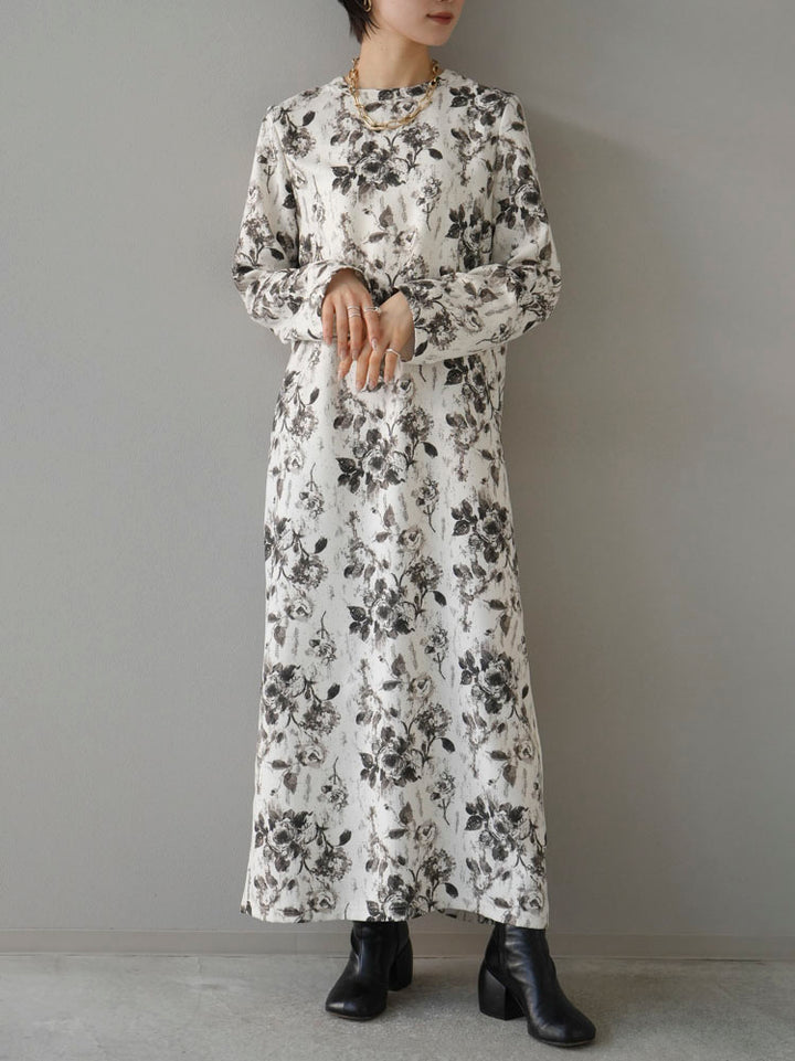 [Pre-order] Flower Print Narrow Long Dress/Off-White