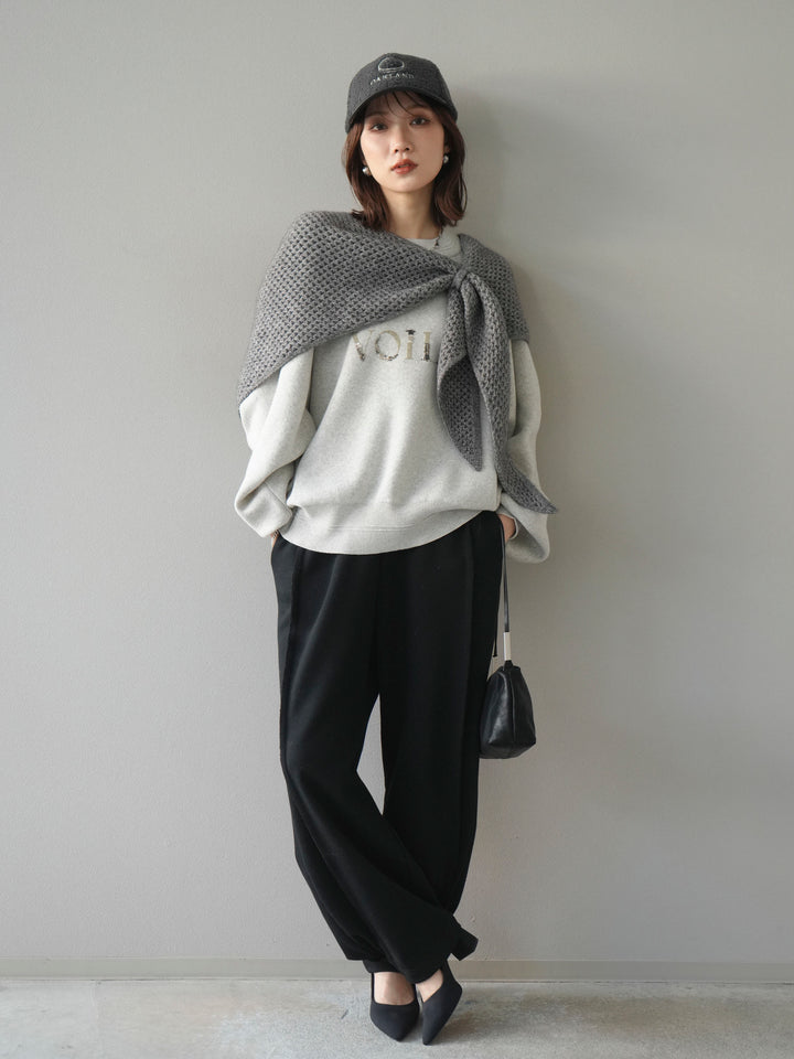 [予約]スウェットライクビーズロゴ刺繍ニットプルオーバー/oatmeal