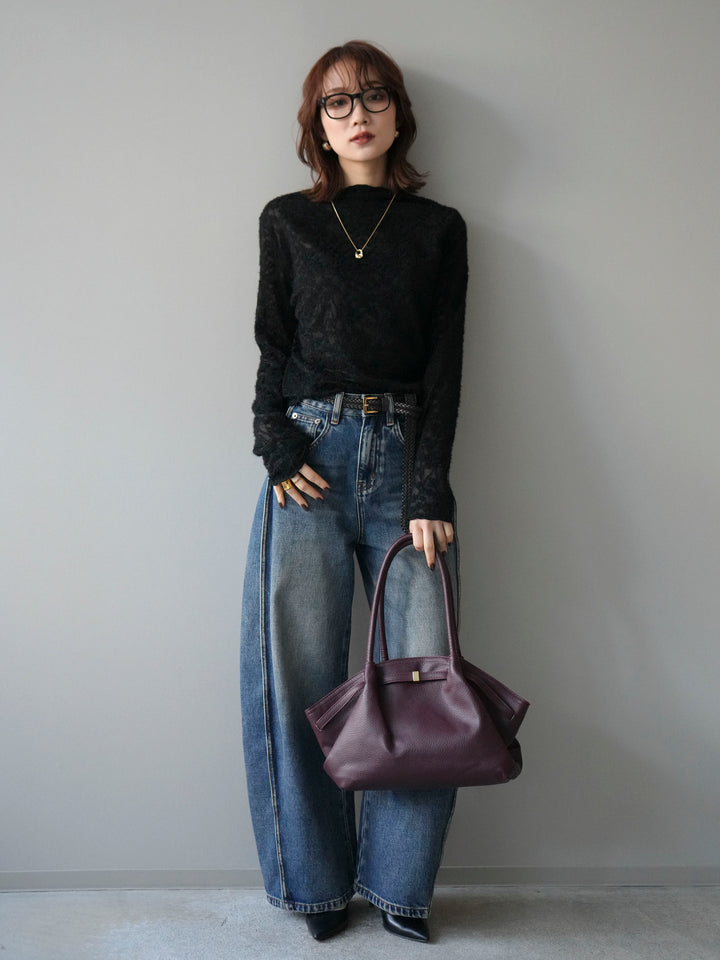 [予約]起毛レースプチネックトップス/black