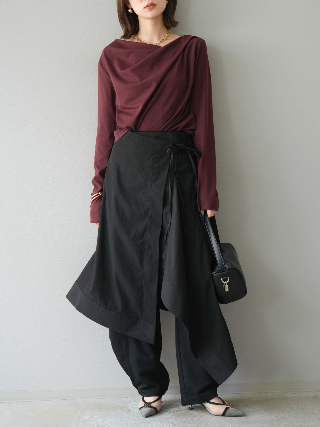 [予約]アシンメトリーレイヤードスカート/ブラック