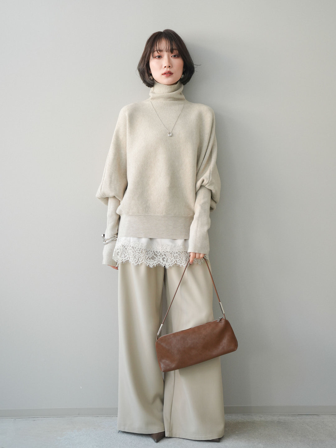 [予約]ボリュームドルマンタートルニットプルオーバー/ivory