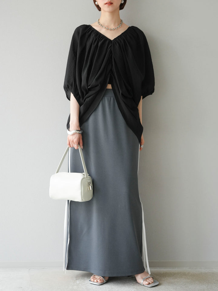 [予約]サイドラインジャージナロースカート/チャコール