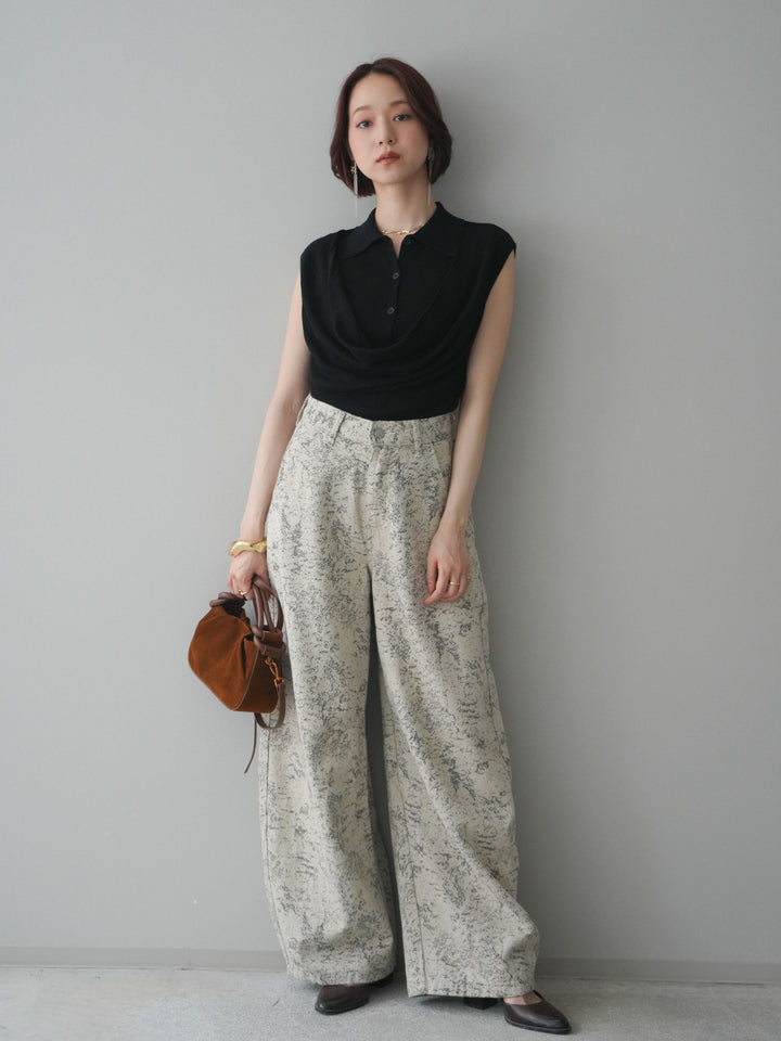 [予約]ノースリーブドレープニットトップス/black