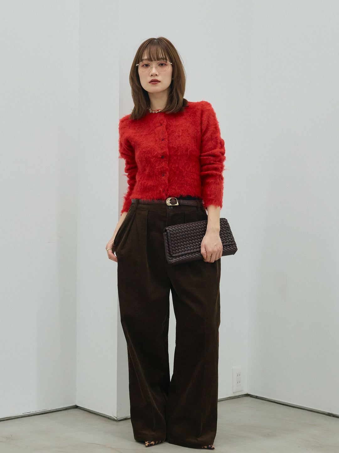 [予約]モヘアタッチクロップドニットプルオーバー/red