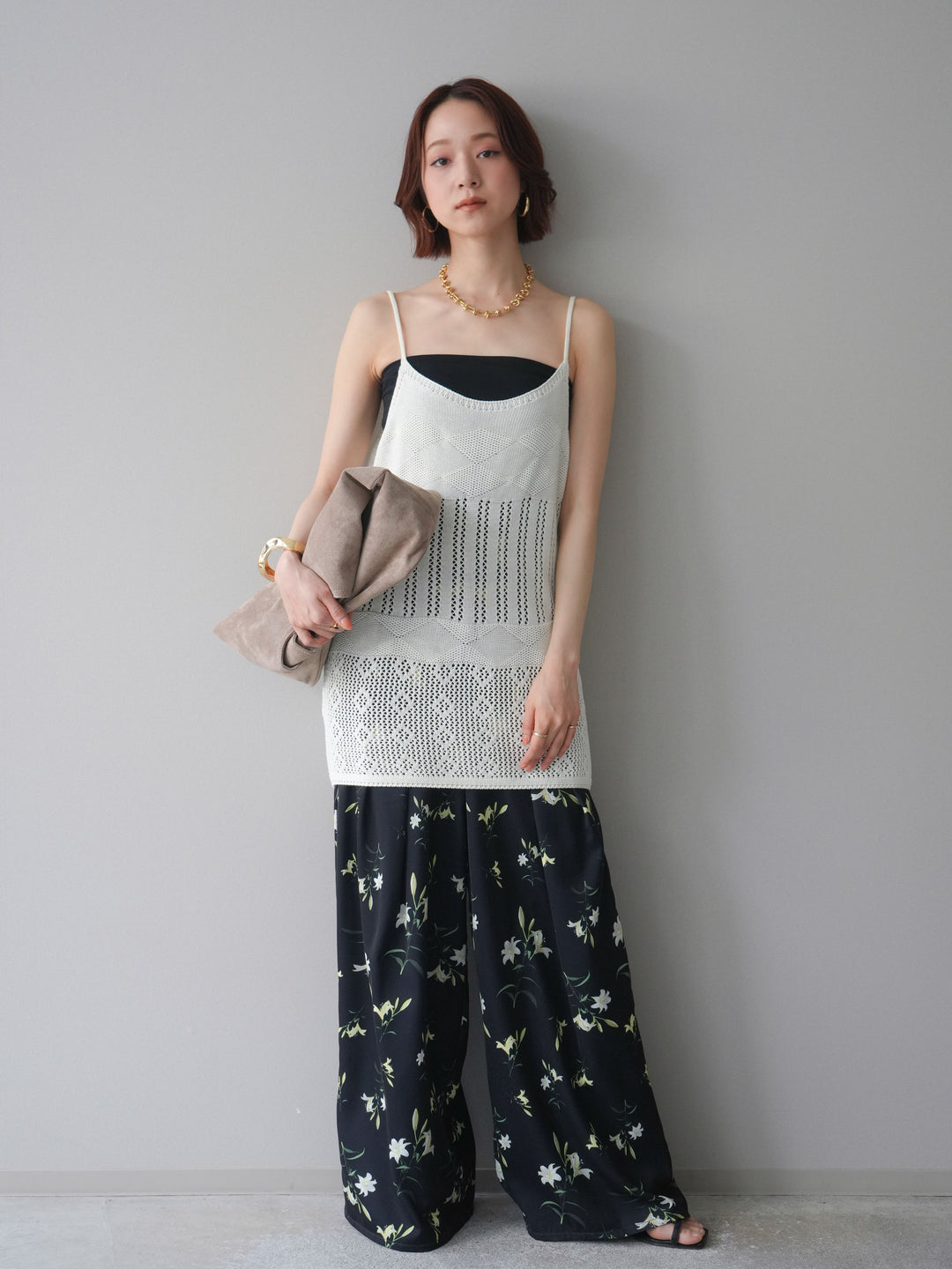 [予約]ランダム透かし編みニットキャミソール/ivory