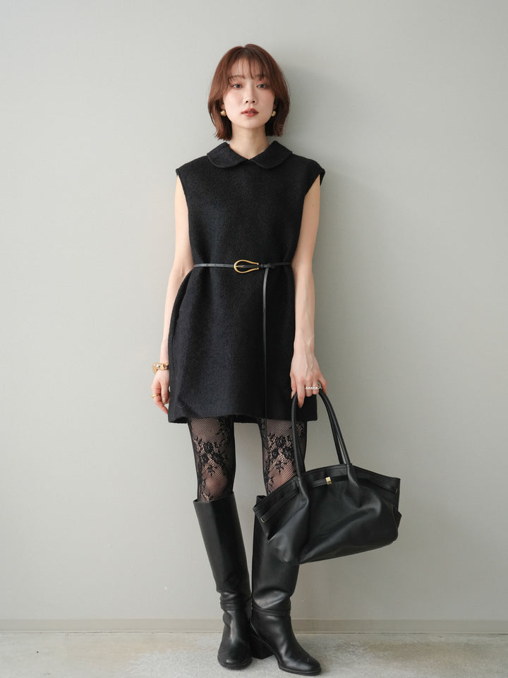 [SET]襟付きブークレミニワンピース+選べるアクセセット(2set)