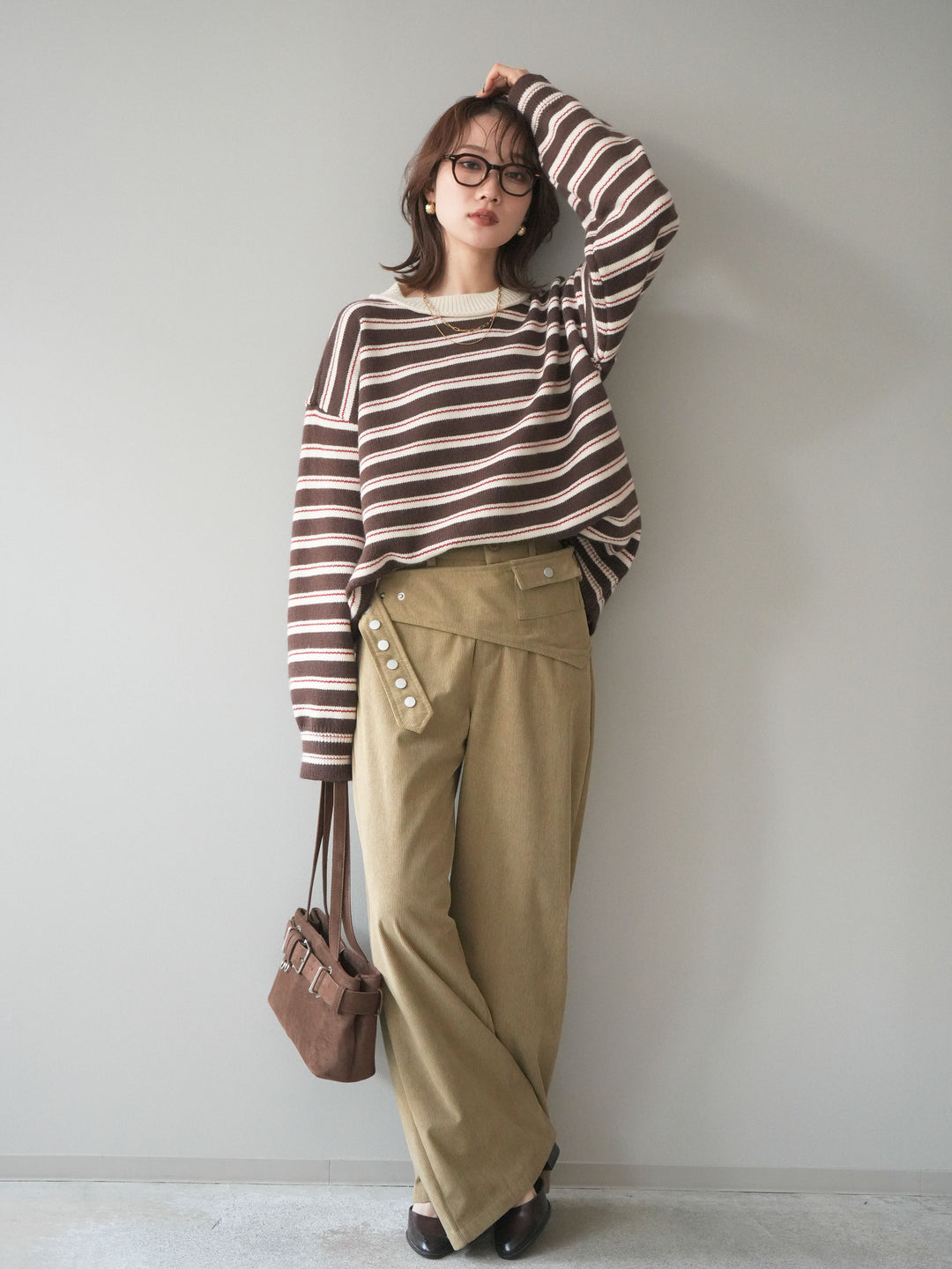 [予約]モックネックボーダーニットプルオーバー/brown