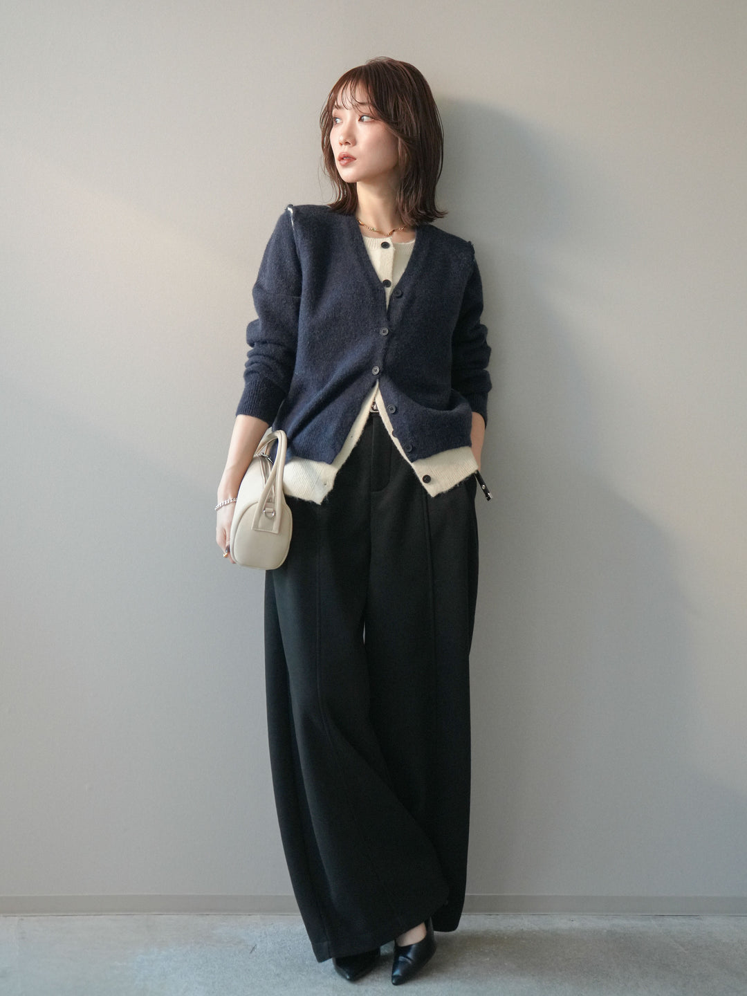 [SET]配色レイヤードニットカーディガン+選べるアクセセット(2set)