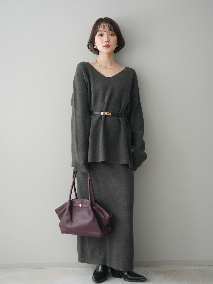 [SET]ベルト付Vネックニット＆スカートSET UP+ベルト付Vネックニット＆スカートSET UP(2set)