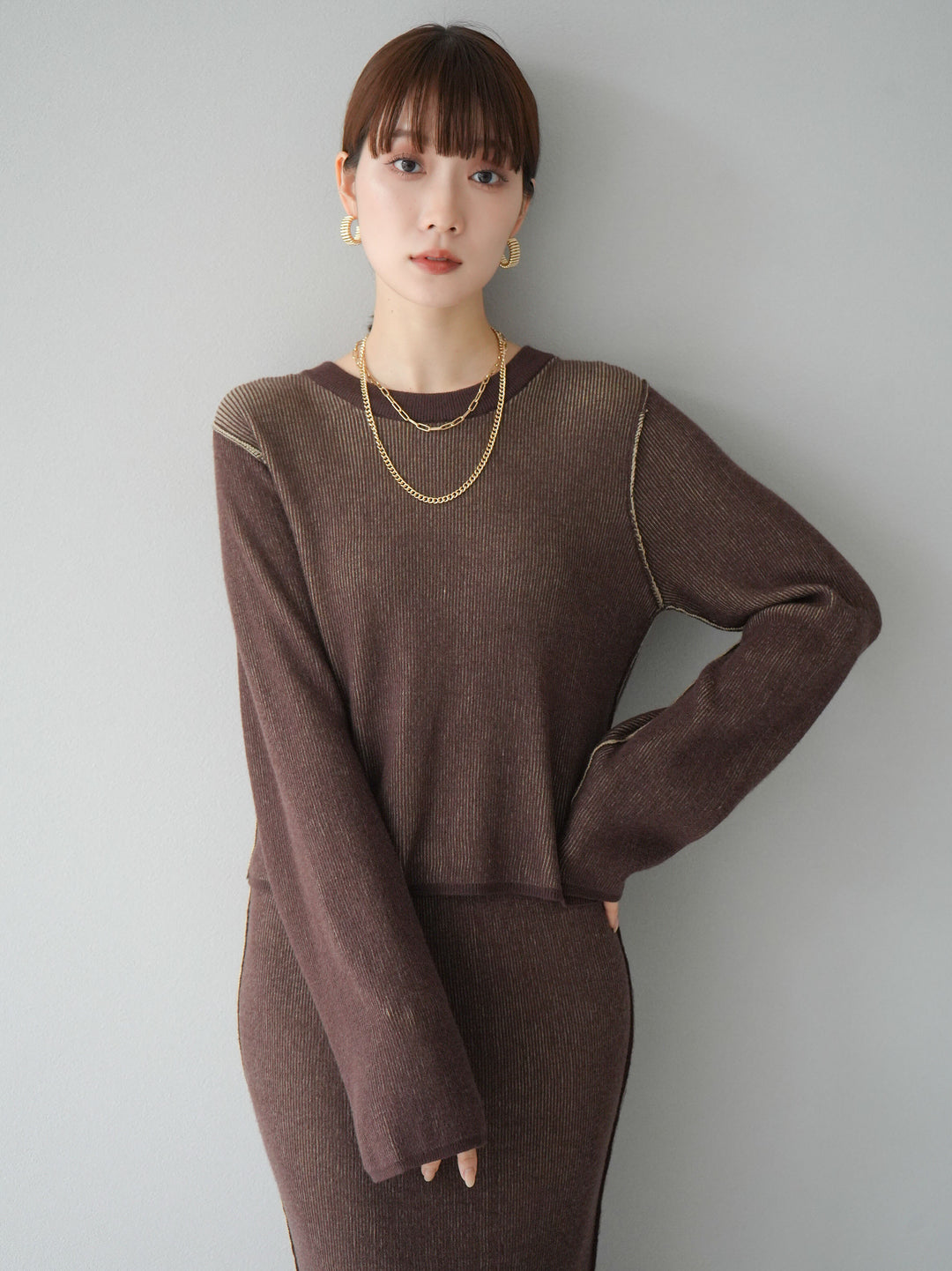 [套裝] 雙面配色羅紋針織套頭衫 + 可選飾品套裝（2 套）