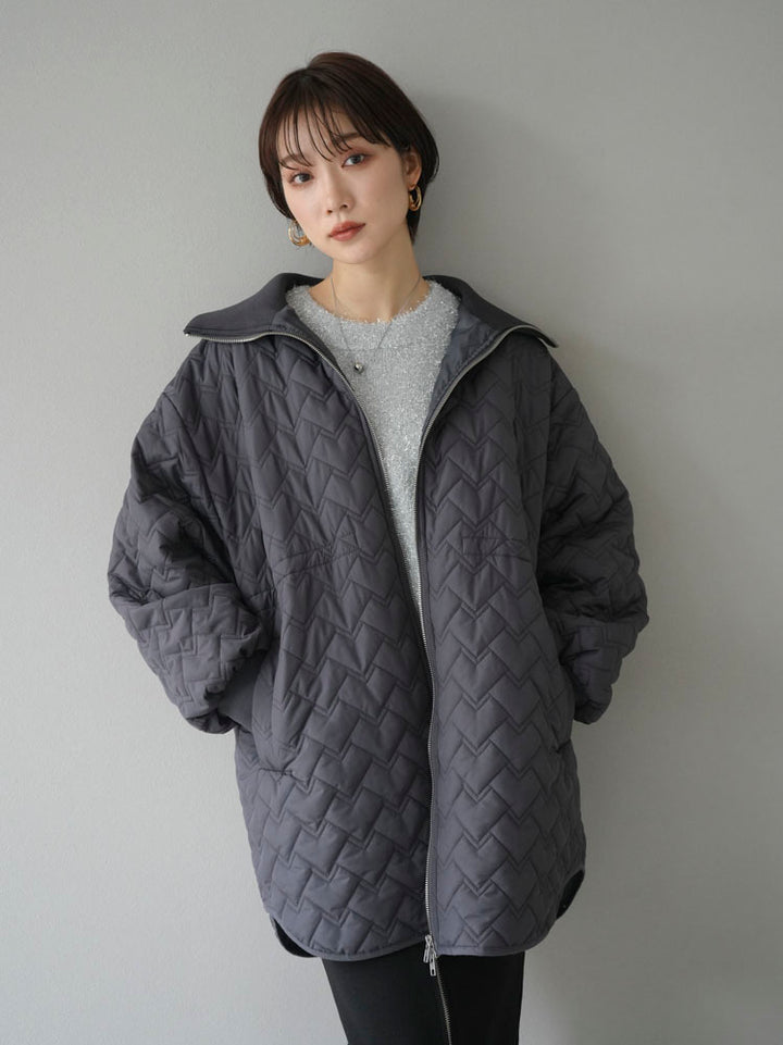 [Pre-order] Geometric quilted drawstring design mid-length blouson/charcoal