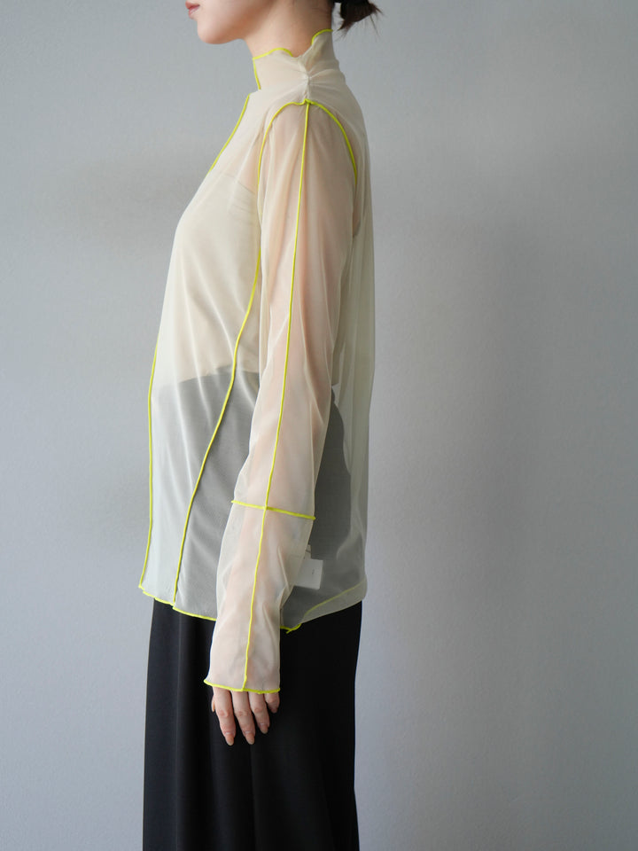 [予約]シアーパイピングカットソー/ピスタチオ×イエロー