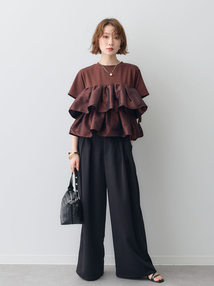 [SET]フリルティアードTEE+クレープデシンタックワイドパンツ(2set)