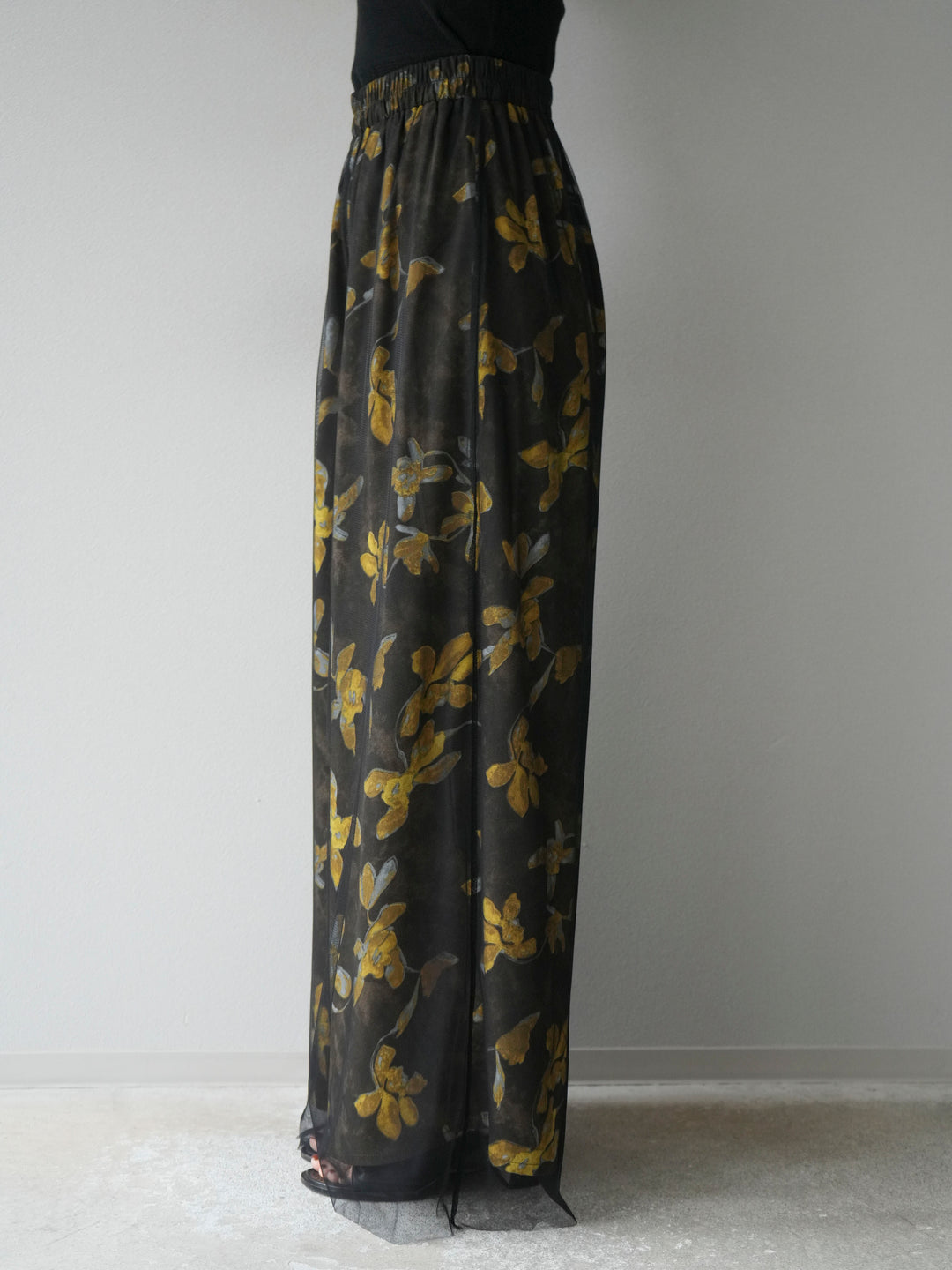 [予約]フラワープリントチュールレイヤードパンツ/ブラウン