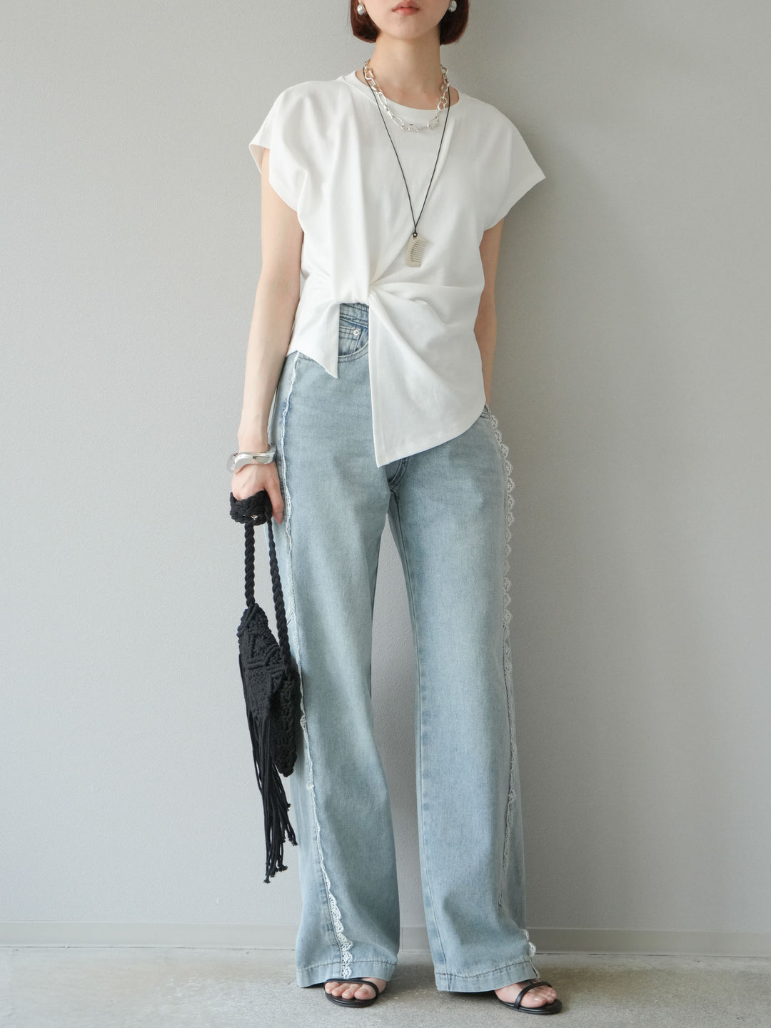 【預購】Line蕾絲牛仔褲/淺藍