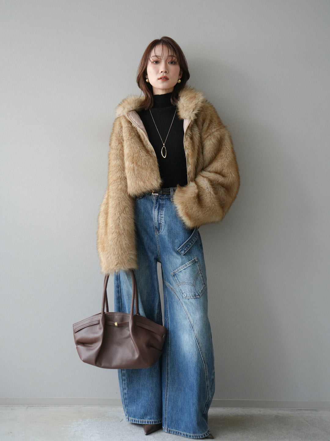 [予約]フェイクファーショートZIPジャケット/mix