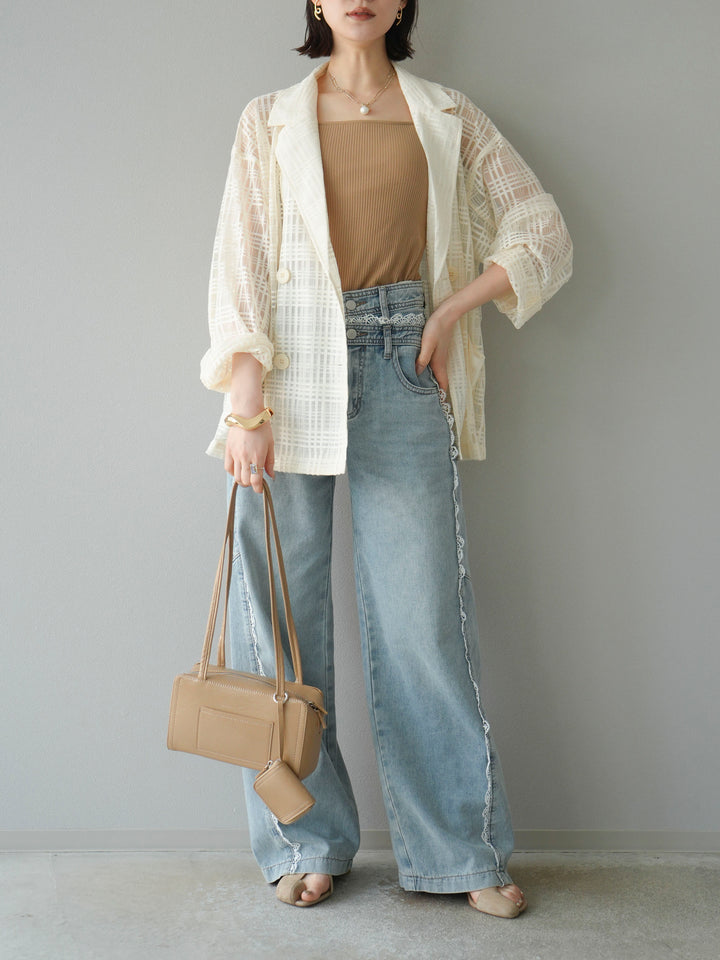 【預購】Line蕾絲牛仔褲/淺藍