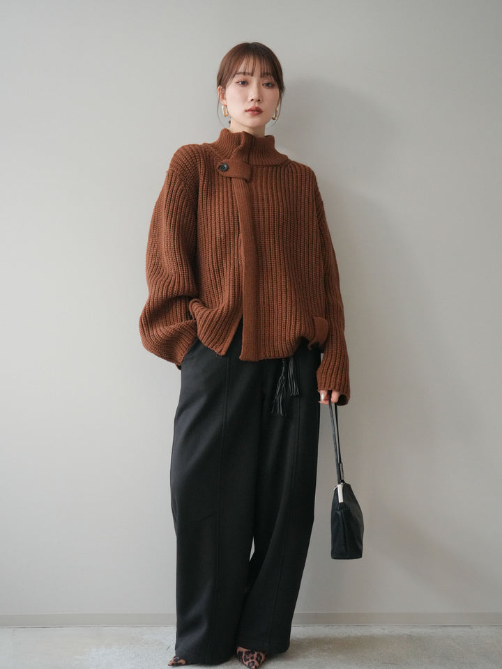 [SET]畦編みボトルネックZIPニットカーディガン+畦編みボトルネックZIPニットカーディガン(2set)