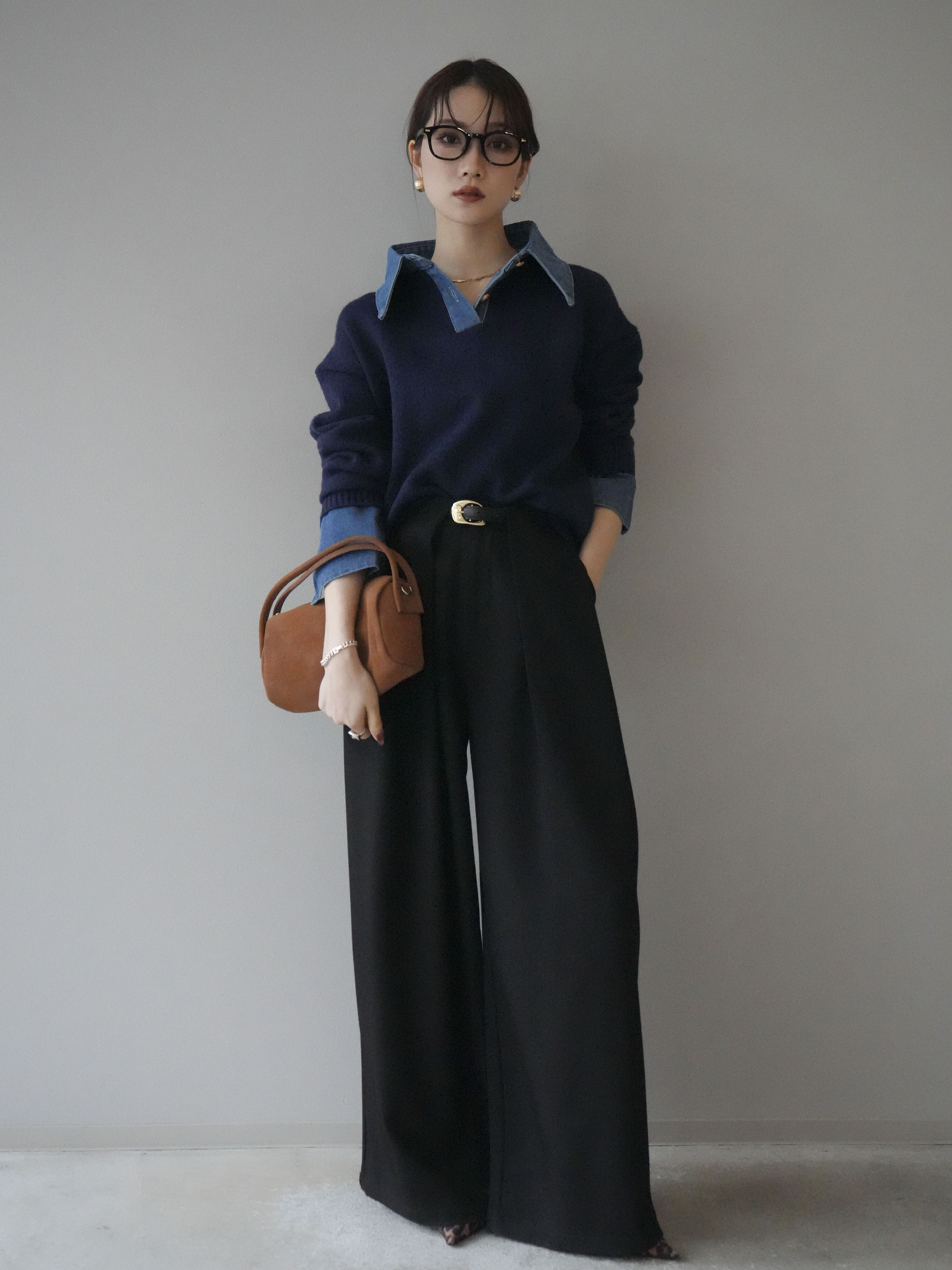 予約]デニム襟ポロニットプルオーバー/navy – Lumier