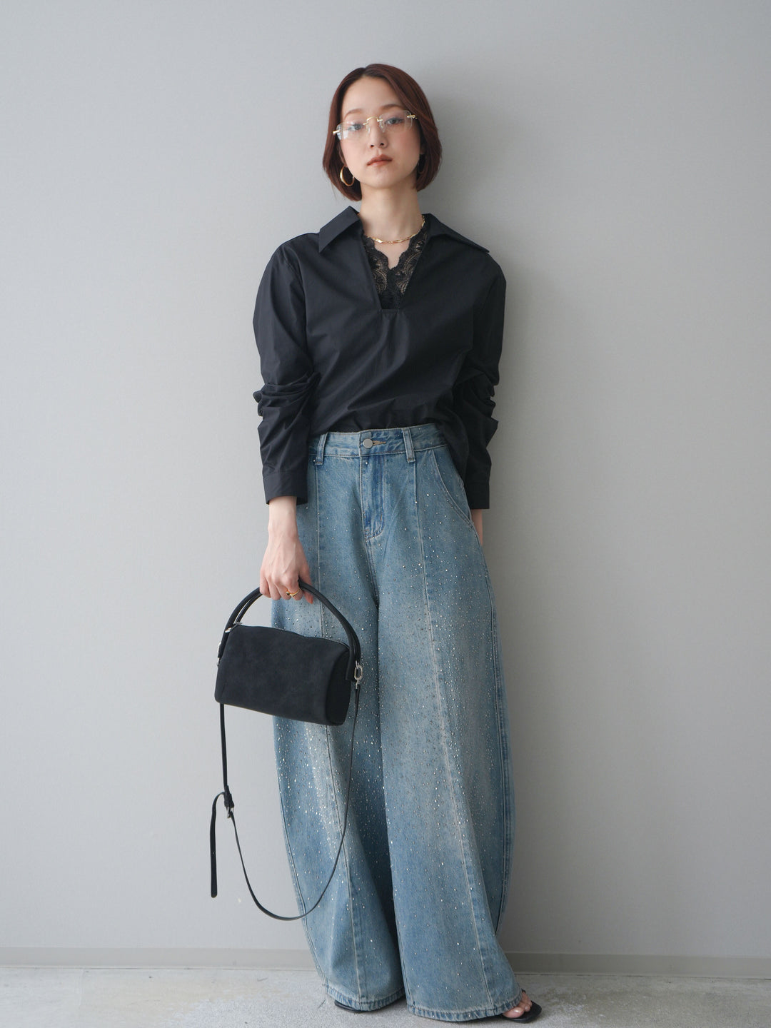 [予約]レースネックスキッパーブラウス/black