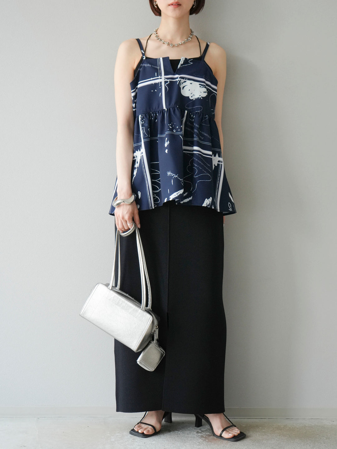 [予約]レーヨンポリIラインニットスカート/ブラック