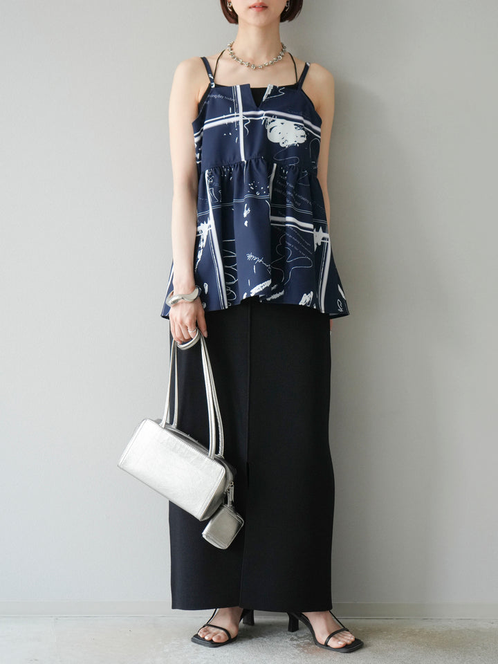 [予約]レーヨンポリIラインニットスカート/ブラック