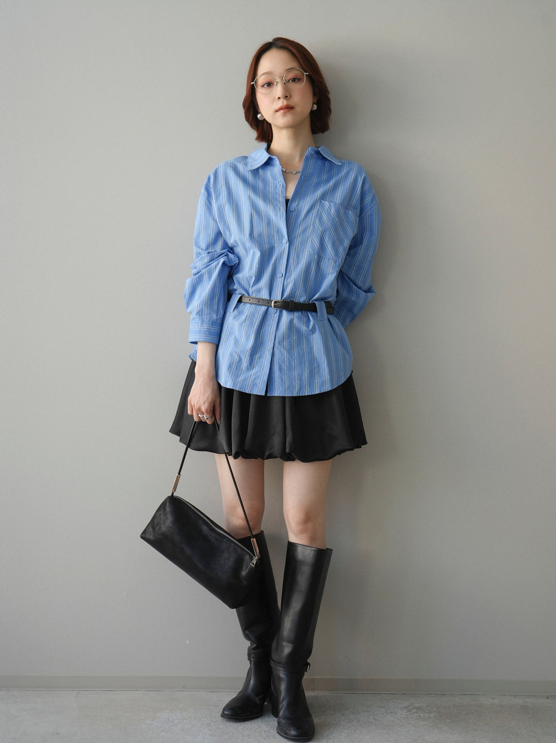 [予約]サテンバルーンミニスカート/black